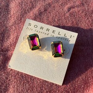 Sorrelli Iridescent Pink-Green Crystal Octagon Stud Earrings